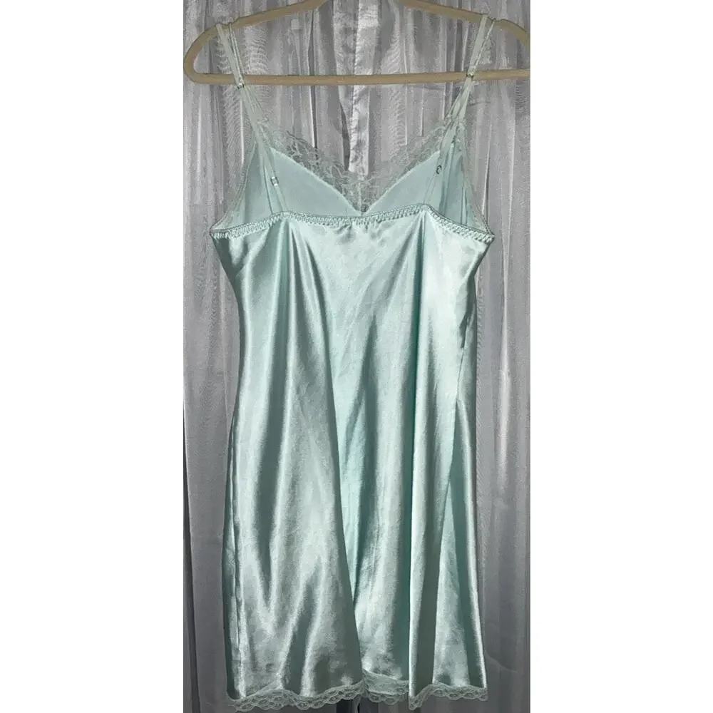 Victoria Secret Soft Aqua Satin Chemise Y2K Delicate Dreamy Charm Sz Large